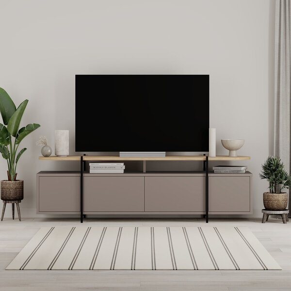Sivo-béžový TV stolík v dekore duba 160x48 cm Hinoa – Marckeric
