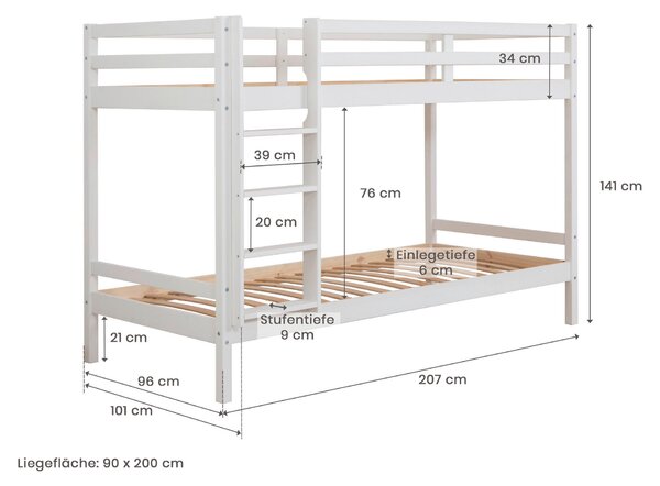 POSCHODOVÁ POSTEĽ, 90/200 cm biela MID.YOU - Detské izby, Online Only