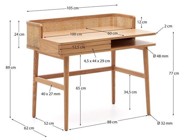 Pracovný stôl v dekore jaseňa 62x105 cm Araxi – Kave Home