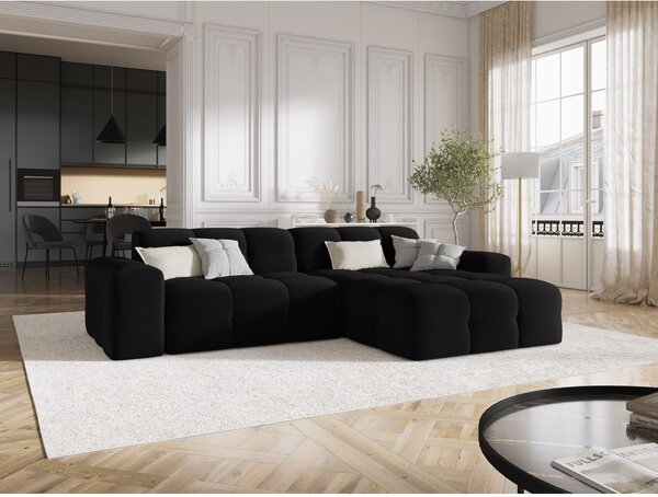 Čierna zamatová rohová pohovka (pravý roh) Kendal - Micadoni Home