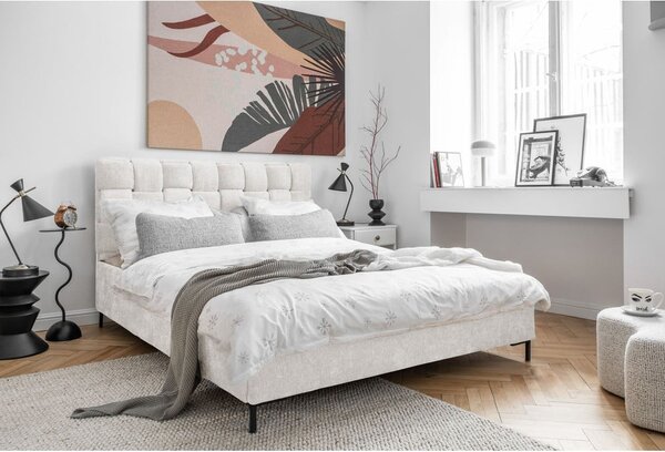 Krémovobiela čalúnená dvojlôžková posteľ s roštom 160x200 cm Eve – Miuform