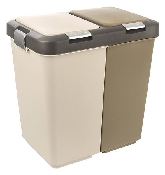 Bielo-béžový plastový odpadkový kôš na triedený odpad 2x20 l Duo Dust – Orion