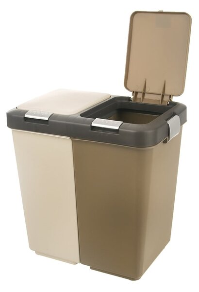 Bielo-béžový plastový odpadkový kôš na triedený odpad 2x20 l Duo Dust – Orion
