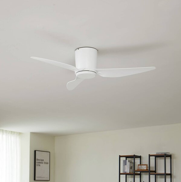 Lindby Stropný ventilátor Aulo, biely, DC, tichý, Ø 123 cm, Biela / opálová, Obývacia izba / jedáleň, kov, Moderný