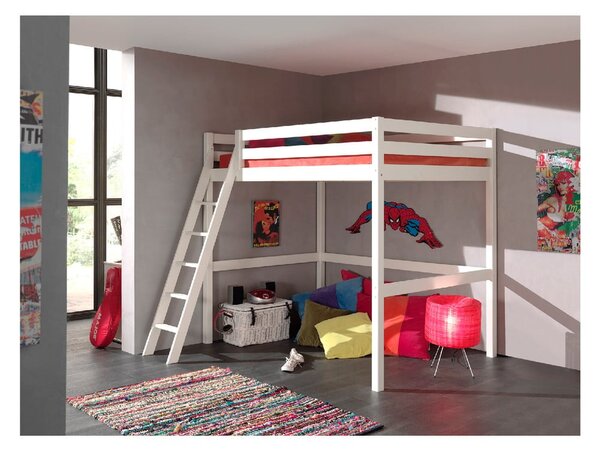 Biela detská posteľ s rebríkom Vipack Pino, 140 × 200 cm