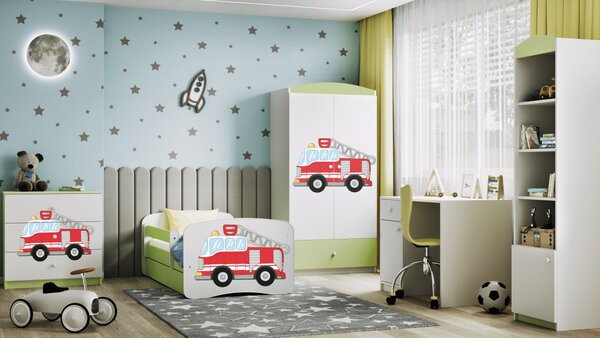 Kocot kids Detská posteľ Babydreams hasičské auto zelená, variant 70x140, bez šuplíků, bez matrace