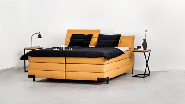 MASSA kožená boxspring posteľ s úložným priestorom (plocha spania 180x200cm)