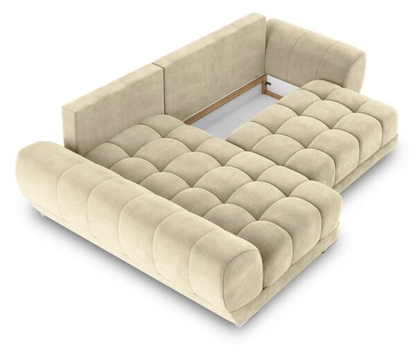 Béžová rozkladacia rohová pohovka so zamatovým poťahom Windsor & Co Sofas Nuage, ľavý roh