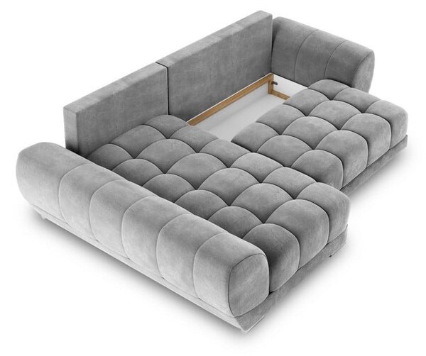 Sivá rozkladacia rohová pohovka so zamatovým poťahom Windsor & Co Sofas Nuage, ľavý roh
