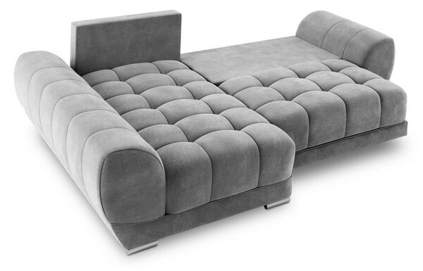 Sivá rozkladacia rohová pohovka so zamatovým poťahom Windsor & Co Sofas Nuage, ľavý roh