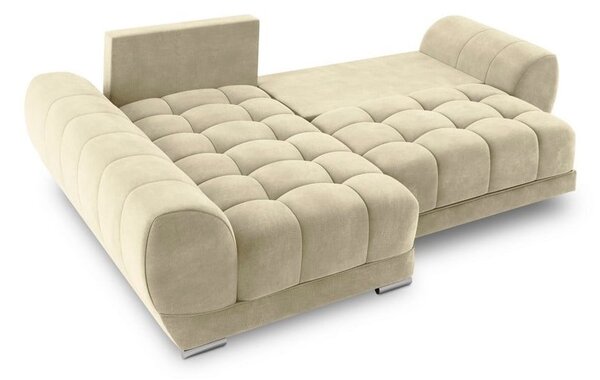 Béžová rozkladacia rohová pohovka so zamatovým poťahom Windsor & Co Sofas Nuage, ľavý roh