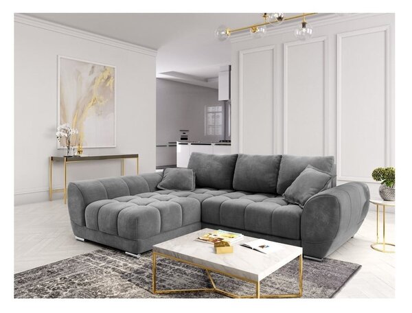 Sivá rozkladacia rohová pohovka so zamatovým poťahom Windsor & Co Sofas Nuage, ľavý roh