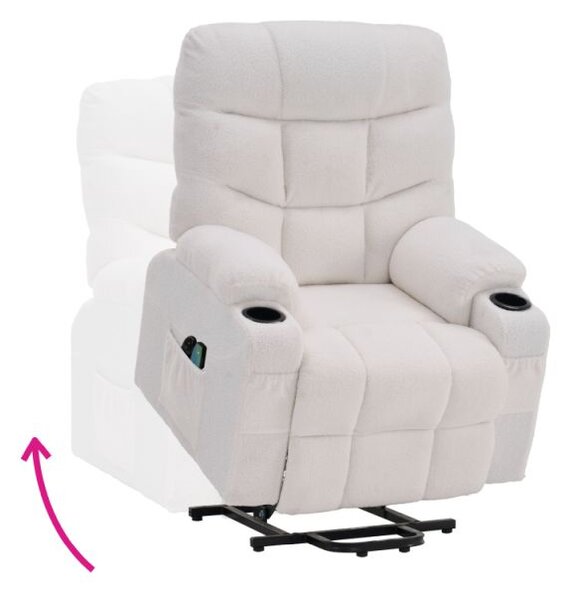 Masážne elektrické relaxačné polohovacie kreslo s podnožou biele (k406738)