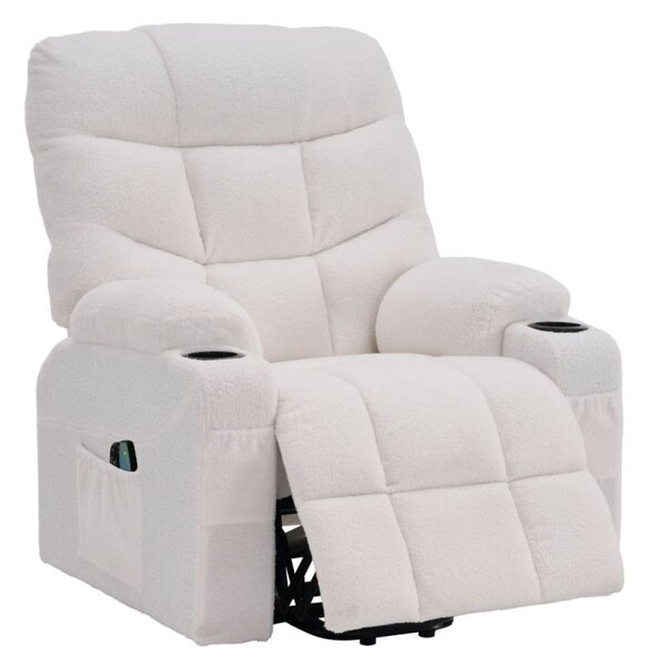 Masážne elektrické relaxačné polohovacie kreslo s podnožou biele (k406738)