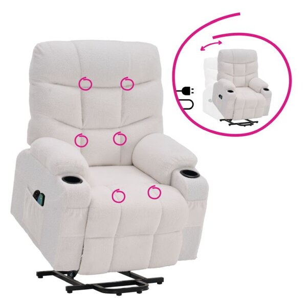 Masážne elektrické relaxačné polohovacie kreslo s podnožou biele (k406738)