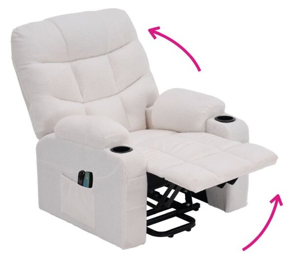 Masážne elektrické relaxačné polohovacie kreslo s podnožou biele (k406738)