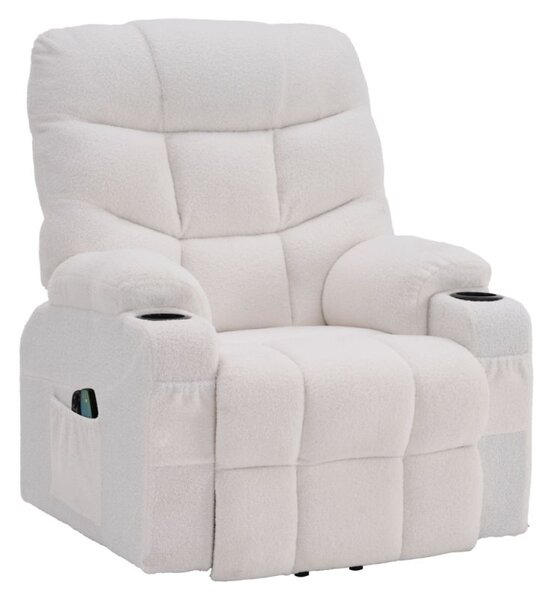 Masážne elektrické relaxačné polohovacie kreslo s podnožou biele (k406738)