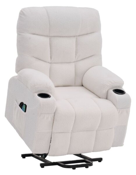 Masážne elektrické relaxačné polohovacie kreslo s podnožou biele (k406738)