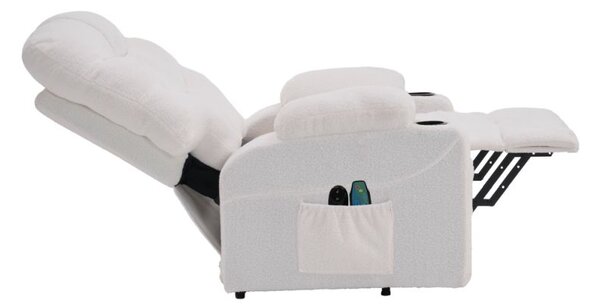 Masážne elektrické relaxačné polohovacie kreslo s podnožou biele (k406738)