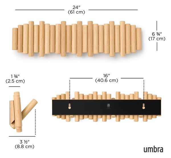 Nástenný vešiak z borovicového dreva v prírodnej farbe 61 cm Picket – Umbra