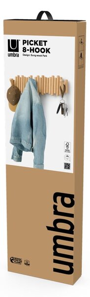 Nástenný vešiak z borovicového dreva v prírodnej farbe 61 cm Picket – Umbra