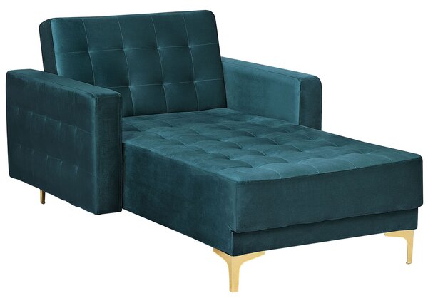 Leňoška modrozelená zamatová prešívaná moderná obývacia izba rozkladacia denná posteľ zlaté nohy opierky
