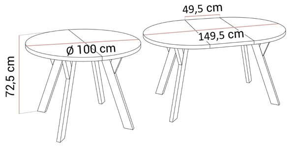 OKRÚHLY ROZKLADACÍ JEDÁLENSKÝ STÔL EWALD KAŠMÍR LESK + BIELE NOHY 100/140 cm
