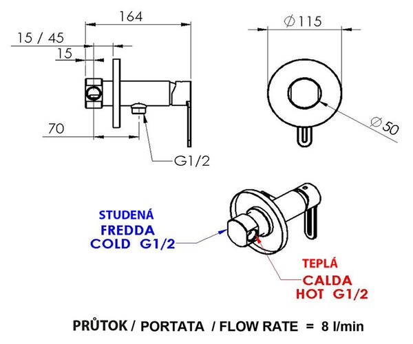 Sapho Sapho, Podomietková batéria s bidetovou sprškou, guľatá, čierna matná, 1103-15