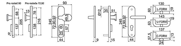 Bezpečnostné kovanie RICHTER R.711.ZB TB3 (čierna), kľučka-kľučka, Otvor na cylindrickú vložku PZ, RICHTER Čierna matná, 72 mm