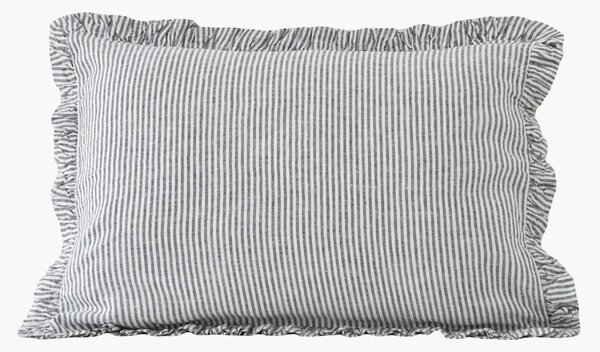 Ľanová obliečka na vankúš s volánmi Black Stripe