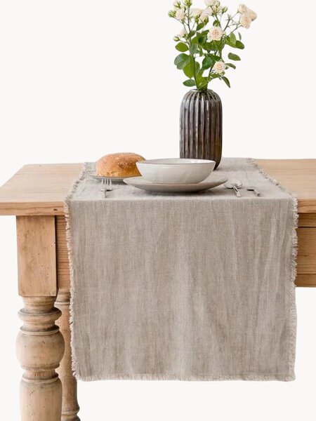 Ľanový stolový behúň so strapcami Natural