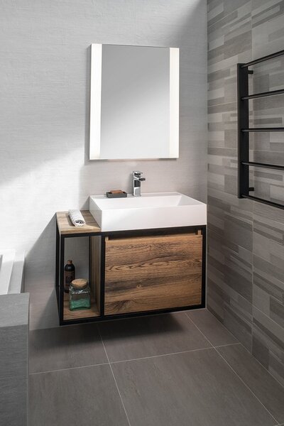 Sapho Sapho, SKARA umývadlová skrinka 59x49,5x46,5cm, čierna mat/dub Collingwood (CG002), CG002-1919
