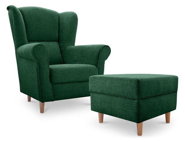 Kreslo ušiak s taburetom Loft - zelená