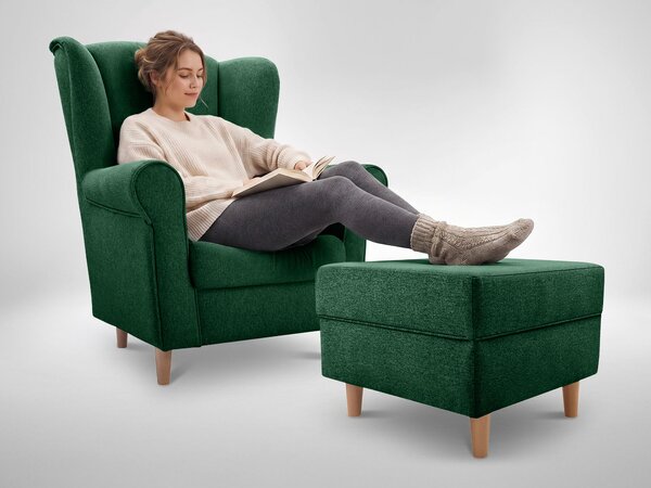 Kreslo ušiak s taburetom Loft - zelená