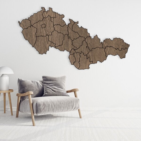 Drevená mapa Československej republiky - Zemepis: HDF - Orech 40 x 23 cm 4403-84131 HDF-M011