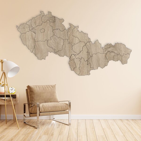 Drevená mapa Československej republiky - Zemepis: HDF - Orech 40 x 23 cm 4403-84131 HDF-M011