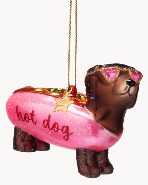 Ručne fúkaná vianočná ozdoba Hotdog Dachshund