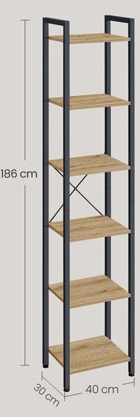 Dekorstudio Knižný regál LLS101B88 so 6 policami 40x30x186 cm – Dub artisan / čierny