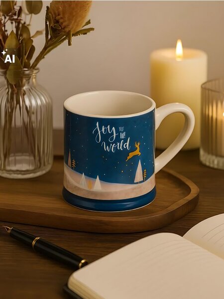 Sinsay - Keramický vianočný hrnček s nápisom „Joy to the World“ - tmavozelená