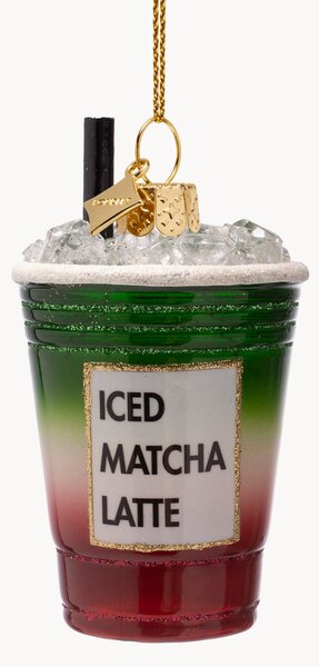 Ručne fúkaná vianočná ozdoba Strawberry Iced Matcha