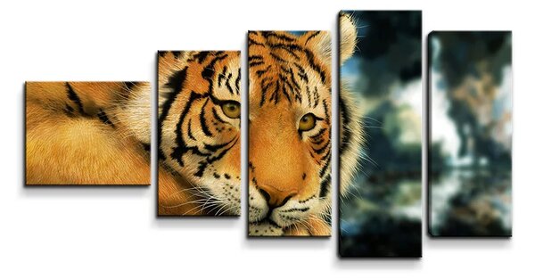 Sablio Obraz - 5-dílný Tiger - 100x60 cm