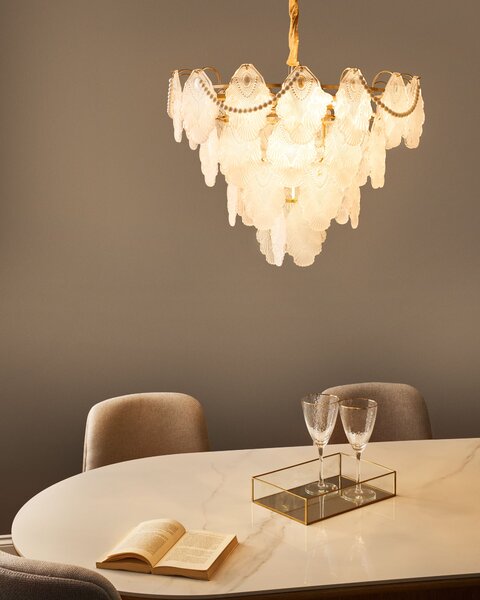 Luster mosadzný kov sklo ⌀ 46 cm závesná lampa sklenený glamour štýl obývačka spálňa