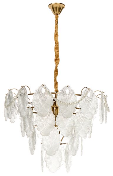 Luster mosadzný kov sklo ⌀ 46 cm závesná lampa sklenený glamour štýl obývačka spálňa