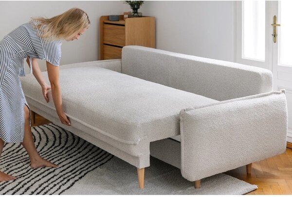 Béžová rozkladacia pohovka z textílie buklé 215 cm Patti – Selection