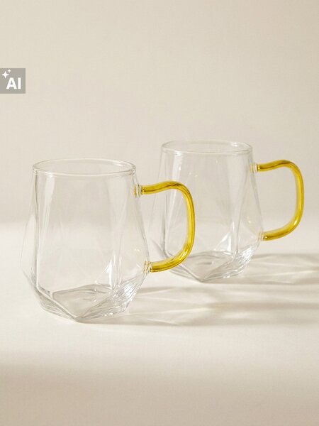 Sinsay - Sklenené hrnčeky s geometrickým dnom 2 pack - clear
