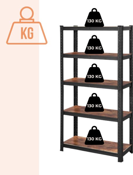 Policový regál DUSTY,5 políc, max 650kg, čierna/hnedá SongmicsHome
