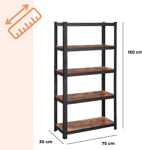 Policový regál DUSTY,5 políc, max 650kg, čierna/hnedá SongmicsHome