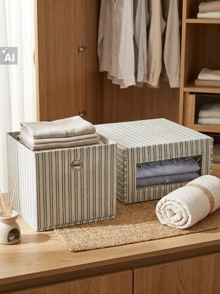 Sinsay - Skladací úložný box s pruhmi a okienkom - zelená