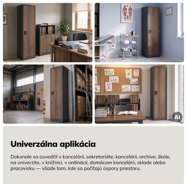 Kovová kancelárska skriňa na dokumenty, antracitová/orechová, 450x1850x400 mm: ALEX Eco Design