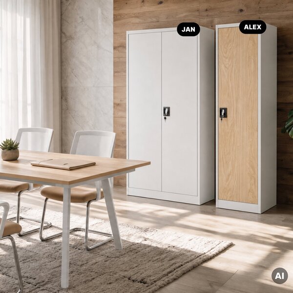 Kovová kancelárska skriňa na dokumenty, biela/dub Sonoma, 450x1850x400 mm: ALEX Eco Design